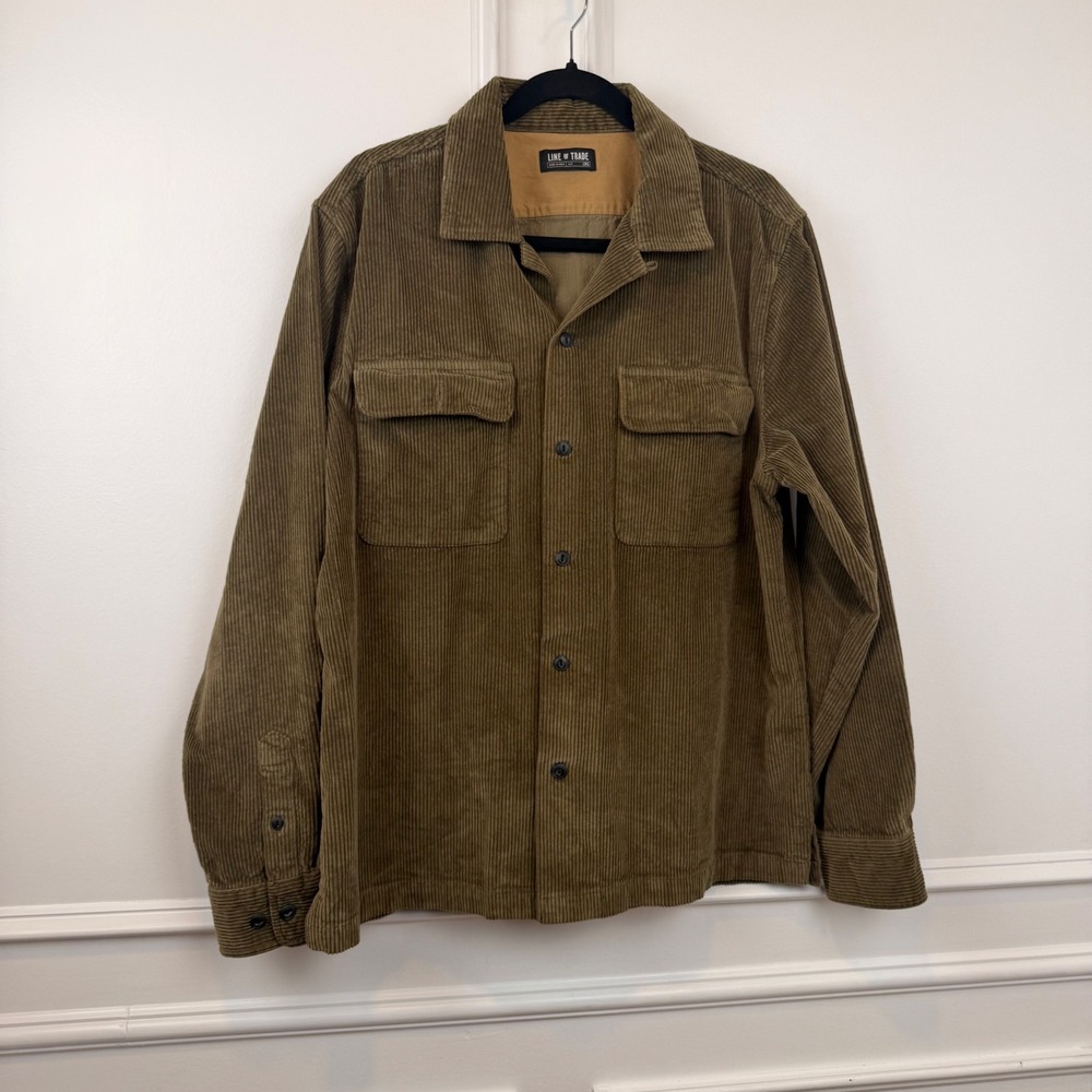 Line of Trade Mens Large Olive Green Wide Wale Corduroy Shirt Jacket Pockets